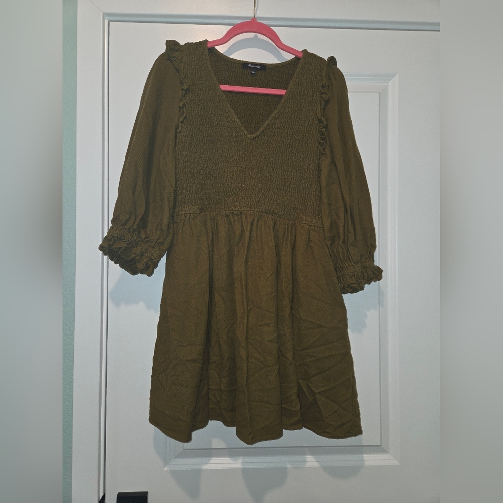 Madewell Womens Dress with Ruffled Sleeves
